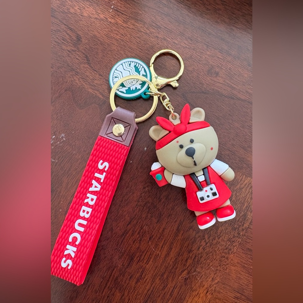 Starbucks Red and Tan Bear Keychain